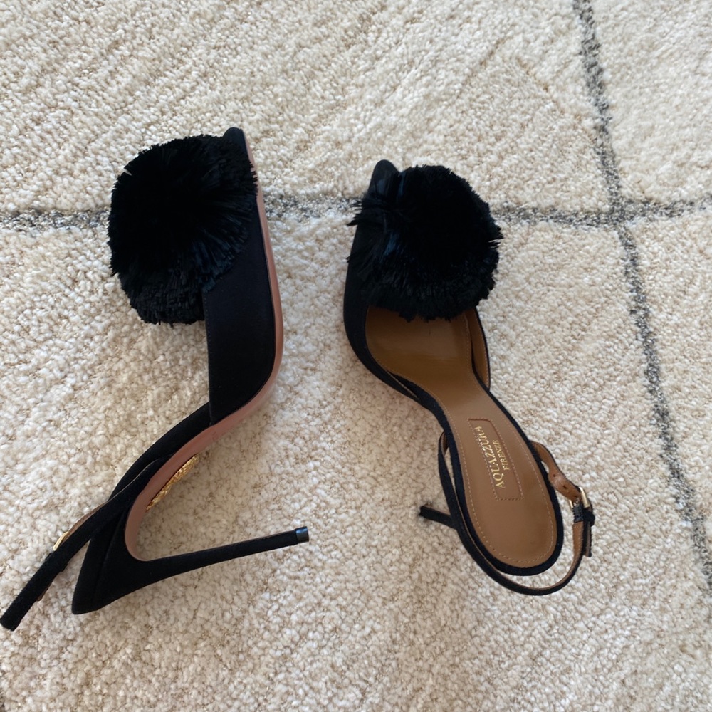 Aquazzura Elegant Black Heels with Pom-Pom